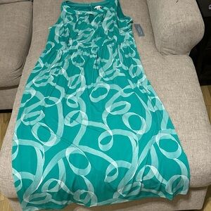 Sleeveless Teal Maxi Dress with White Abstract Design